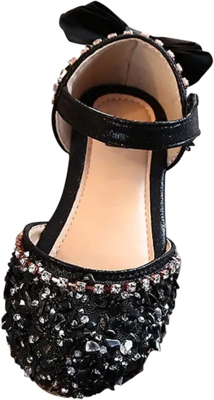 Baby Girls Pearl Sequins Sandals Formal Wedding Party Dress Ankle Princess Shoes Low Heel Closed Toe Fancy Sandals