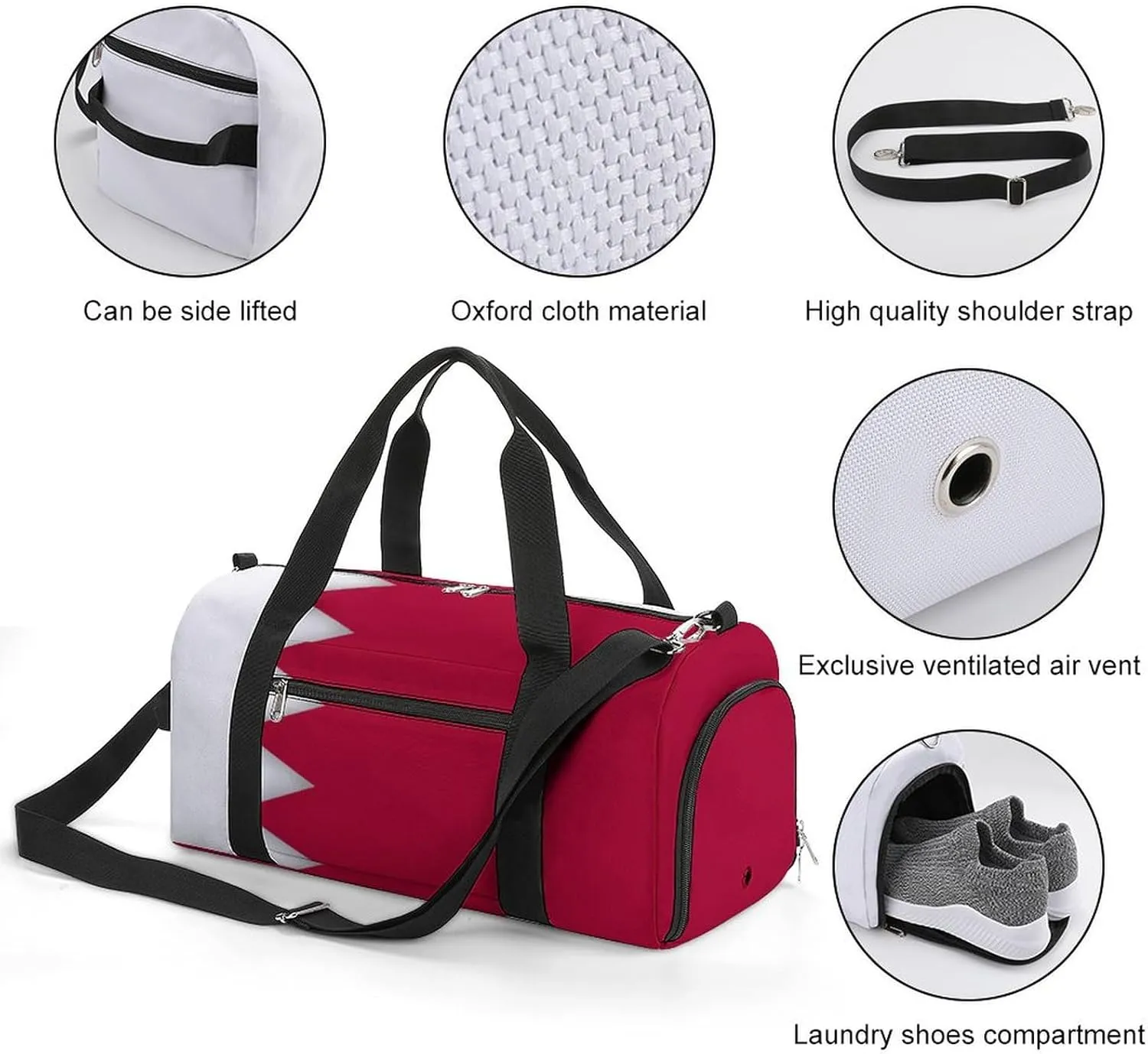 Bahrain Flag Duffel Bag for Boys Girls with Shoe Compartment for Travel Gym