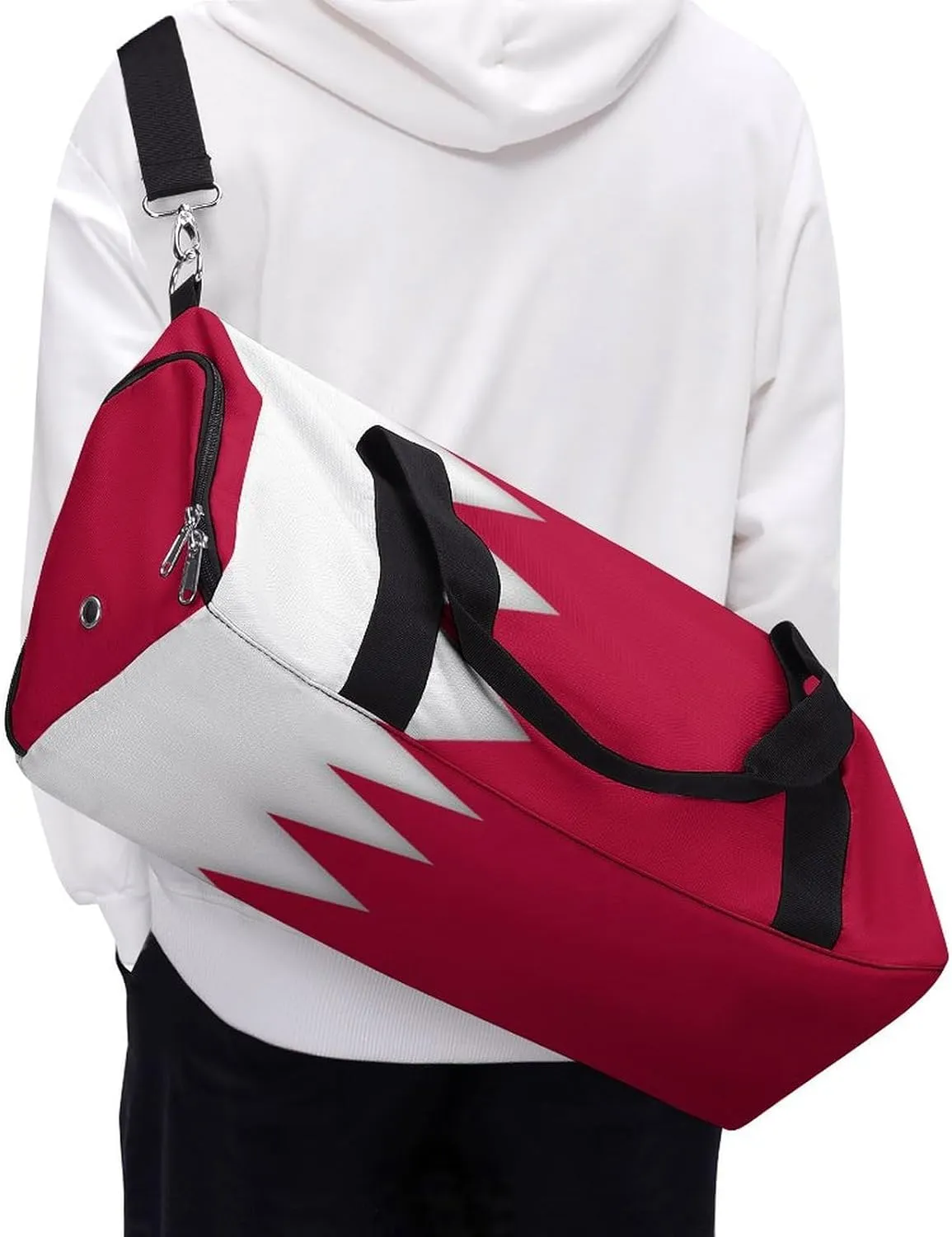 Bahrain Flag Duffel Bag for Boys Girls with Shoe Compartment for Travel Gym