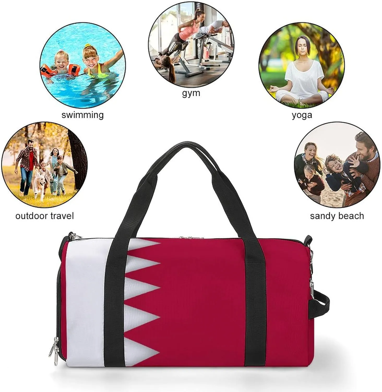 Bahrain Flag Duffel Bag for Boys Girls with Shoe Compartment for Travel Gym