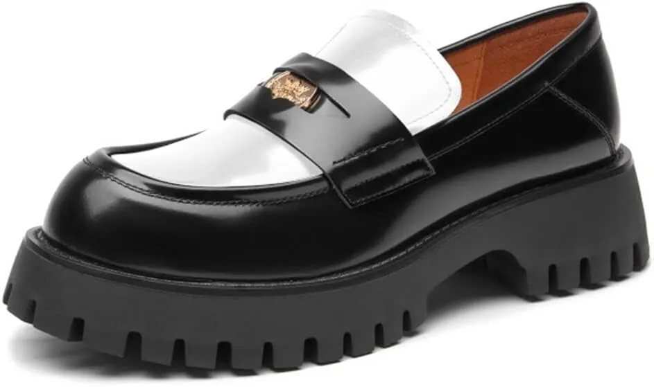 BEAU TODAY Chunky Loafers Women,Patent Leather Platform Loafers for Women,Lug Sole Slip On Penny Shoes,Comfortable Work Office Business Casual Dress Shoes