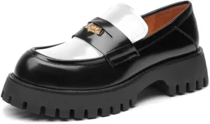 BEAU TODAY Chunky Loafers Women,Patent Leather Platform Loafers for Women,Lug Sole Slip On Penny Shoes,Comfortable Work Office Business Casual Dress Shoes