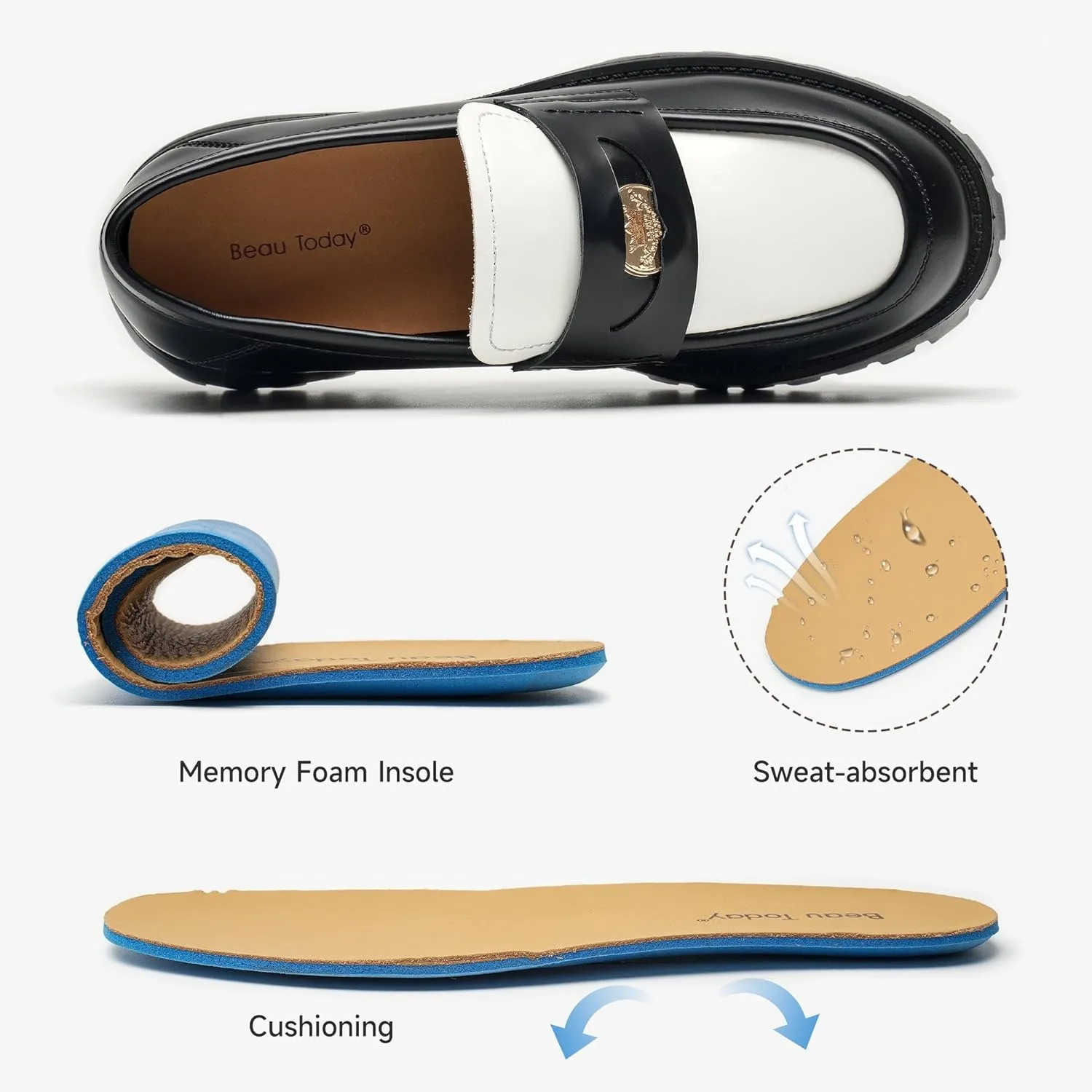 BEAU TODAY Chunky Loafers Women,Patent Leather Platform Loafers for Women,Lug Sole Slip On Penny Shoes,Comfortable Work Office Business Casual Dress Shoes