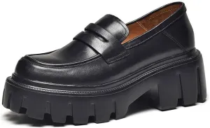BEAU TODAY Chunky Loafers Women,Platform Loafers for Women,Lug Sole Slip On Leather Classic Penny Shoes,Comfortable Office Work Business Casual Dress Shoes