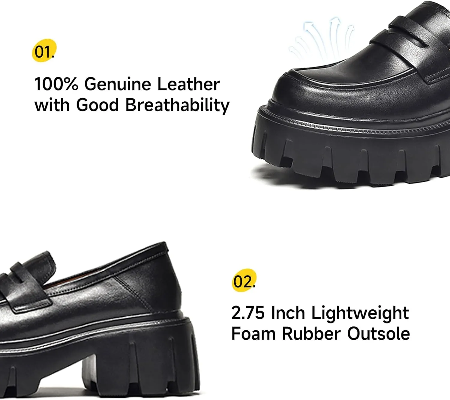 BEAU TODAY Chunky Loafers Women,Platform Loafers for Women,Lug Sole Slip On Leather Classic Penny Shoes,Comfortable Office Work Business Casual Dress Shoes