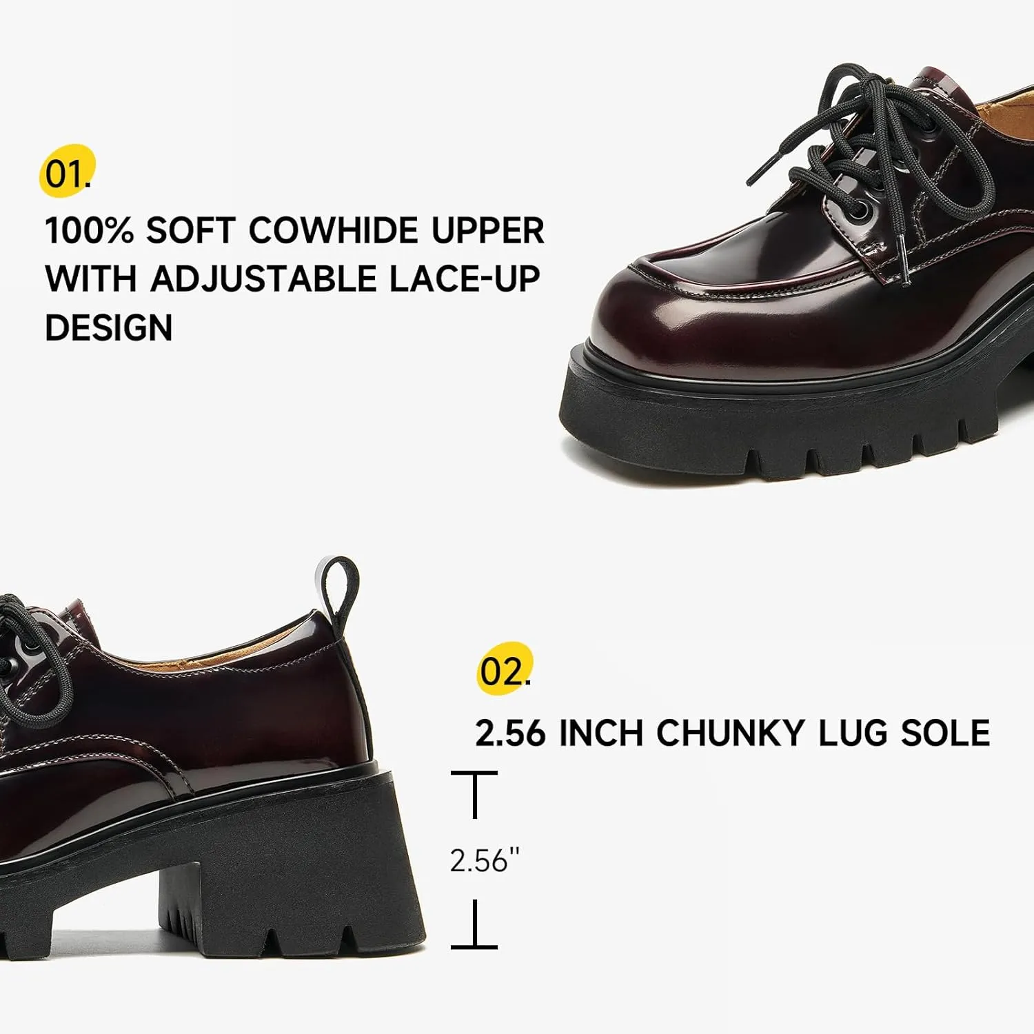 BEAU TODAY Chunky Platform Oxford Shoes for Women - Classic Lace-Up Leather Comfortable Business Lug Sole Work Office Shoes
