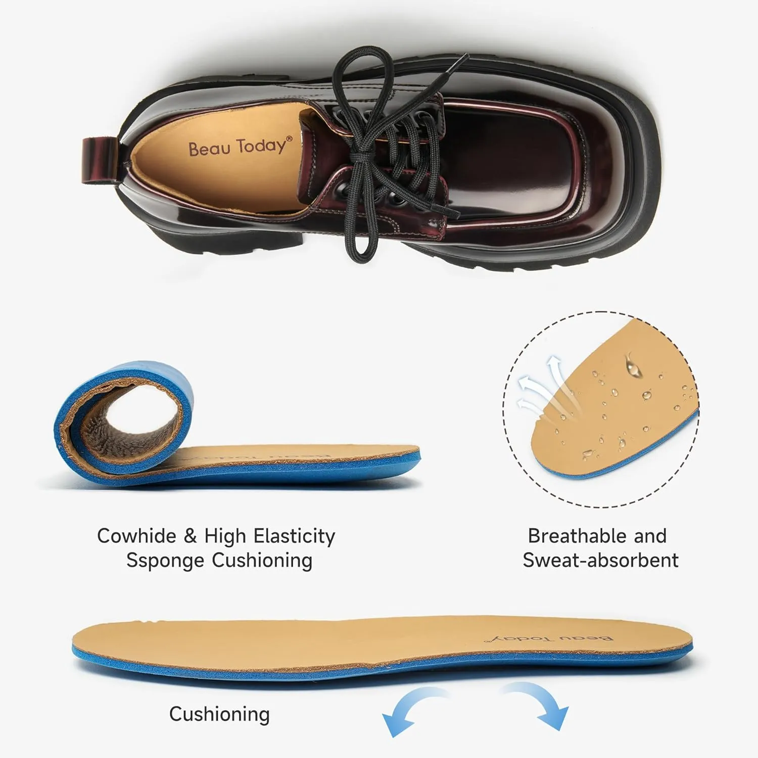 BEAU TODAY Chunky Platform Oxford Shoes for Women - Classic Lace-Up Leather Comfortable Business Lug Sole Work Office Shoes
