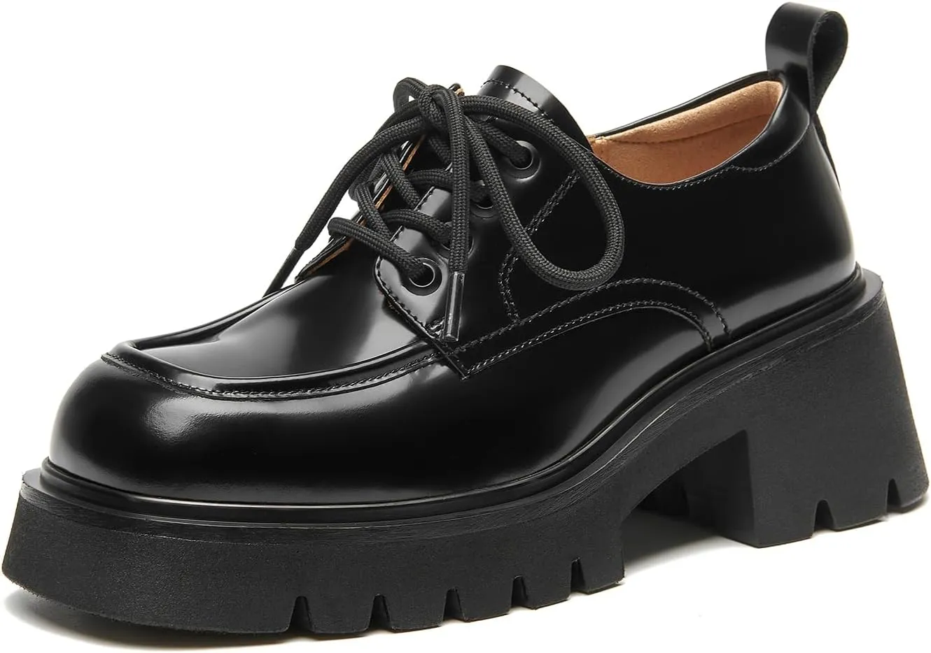 BEAU TODAY Chunky Platform Oxford Shoes for Women - Classic Lace-Up Leather Comfortable Business Lug Sole Work Office Shoes