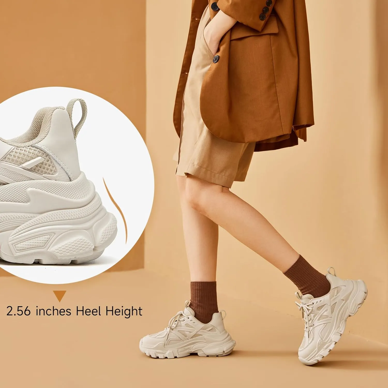 BEAU TODAY Chunky Sneakers for Women, Fashion Platform Sneakers Dad Shoes for Women, Casual Lace-up Walking Shoes