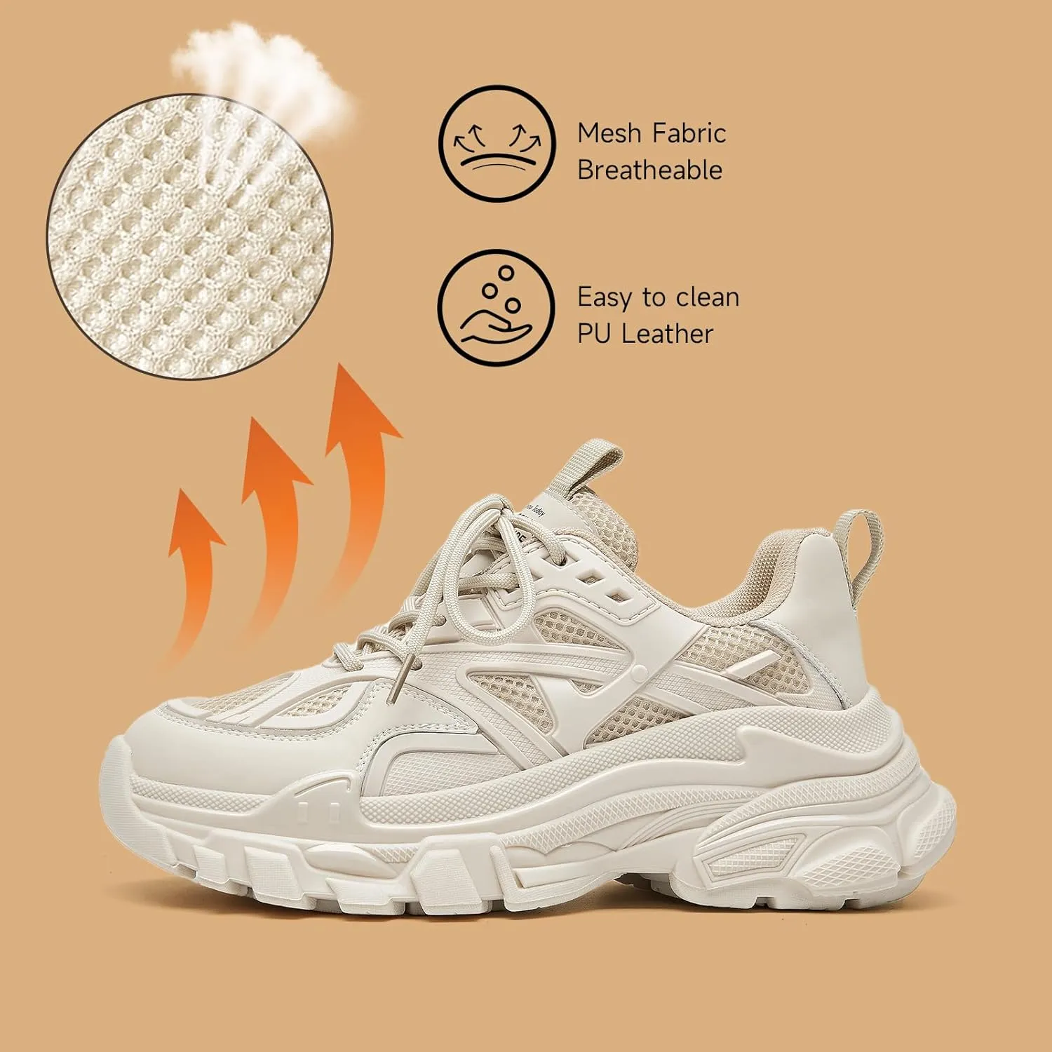 BEAU TODAY Chunky Sneakers for Women, Fashion Platform Sneakers Dad Shoes for Women, Casual Lace-up Walking Shoes