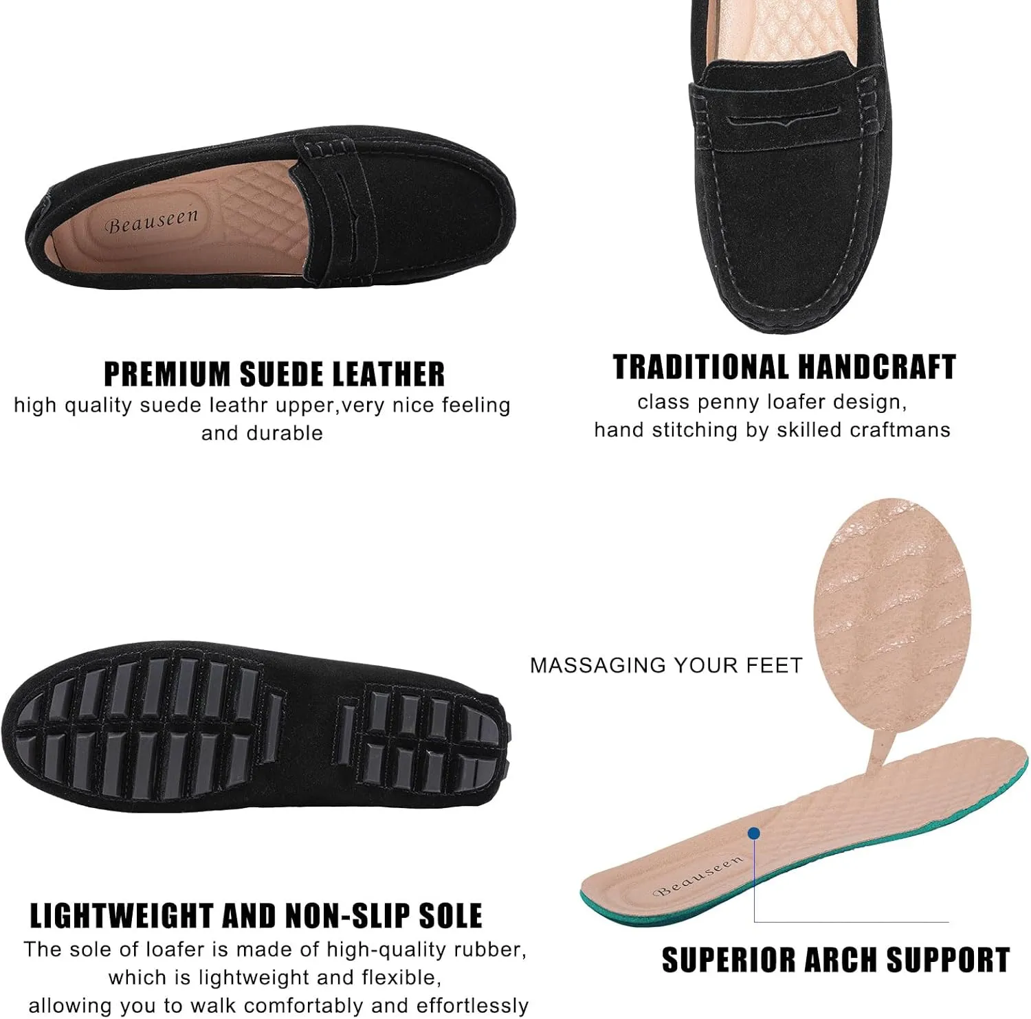 BEAUSEEN Women's Genuine Leather Penny Loafers Classic Driving Moccasins Casual Slip On Comfort Women Loafer Shoes