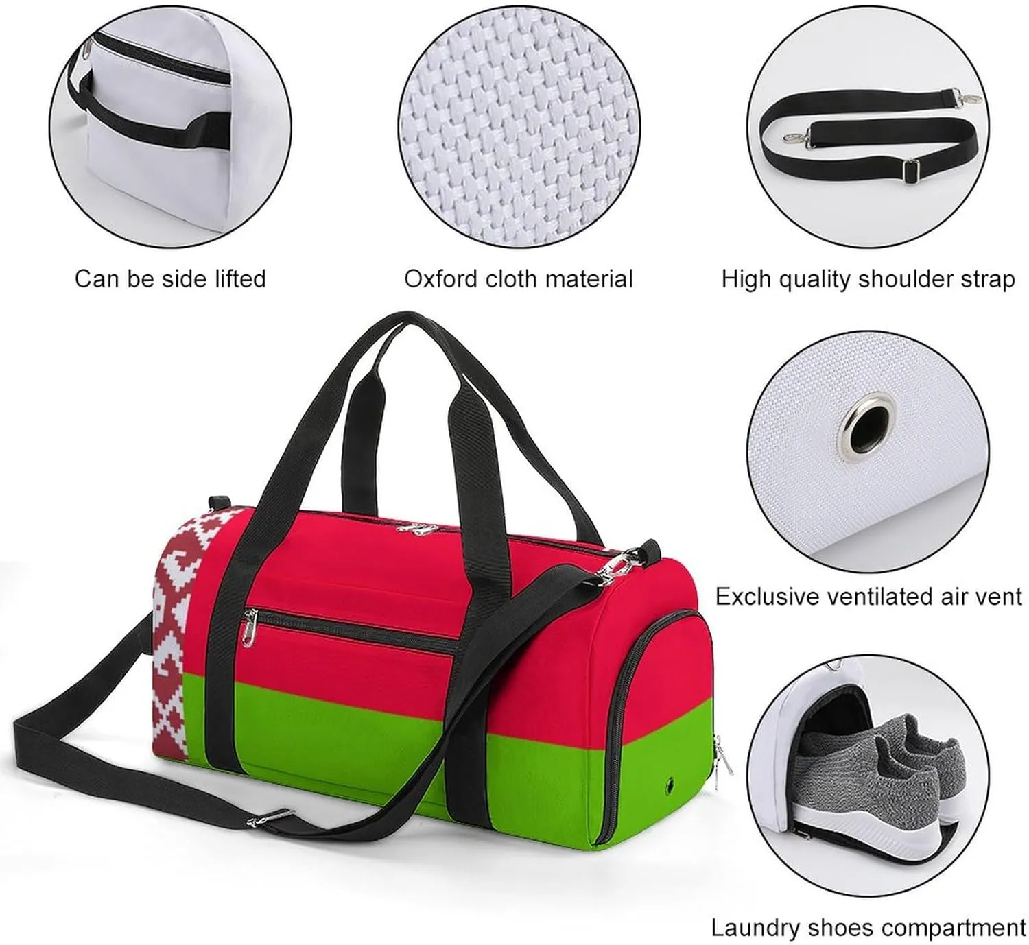 Belarus Flag Travel Duffel for Boys Girls with Shoe Compartment Overnight