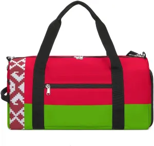 Belarus Flag Travel Duffel for Boys Girls with Shoe Compartment Overnight