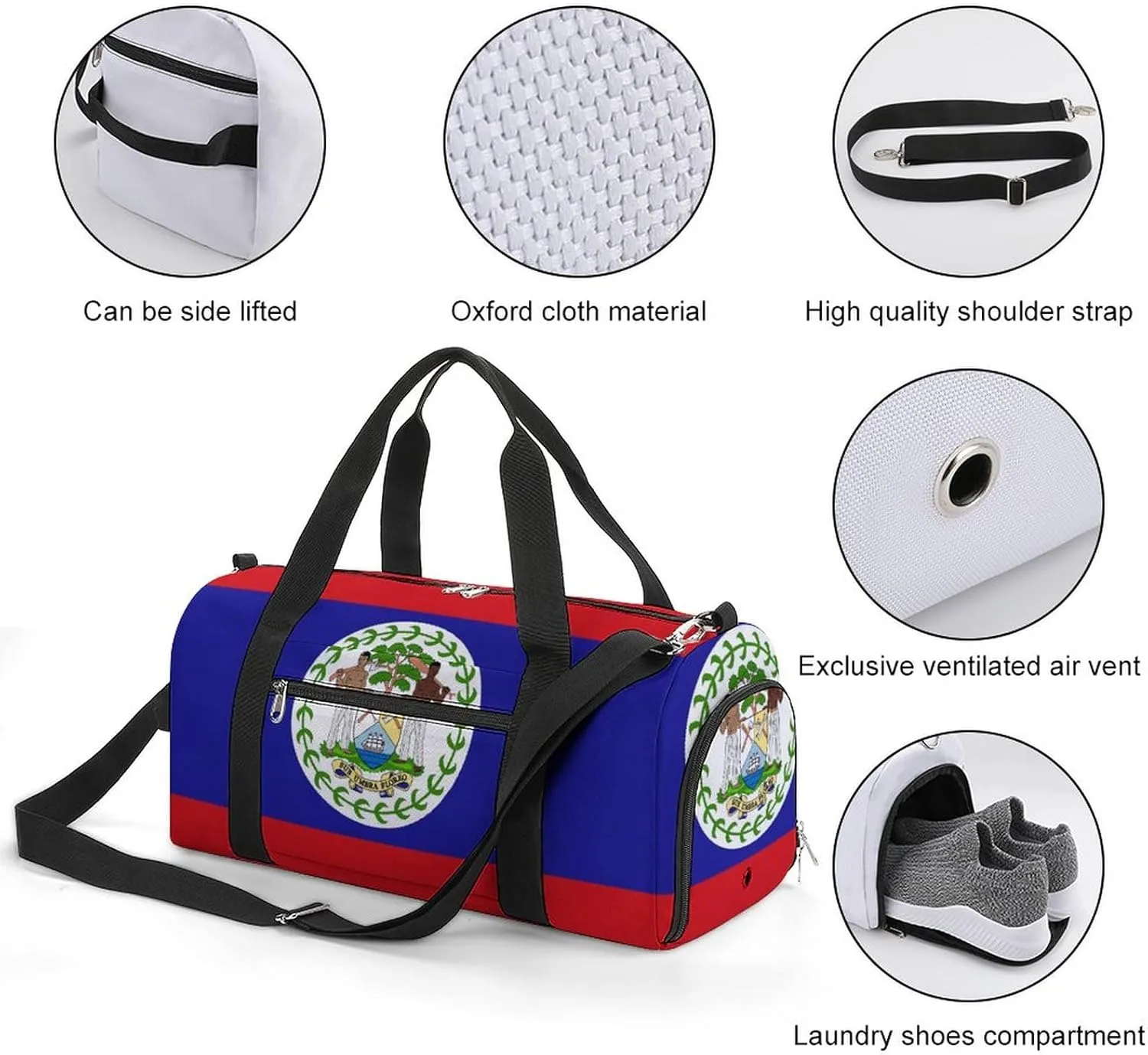 Belize Flag Duffel Bag for Boys Girls with Shoe Compartment for Travel Gym
