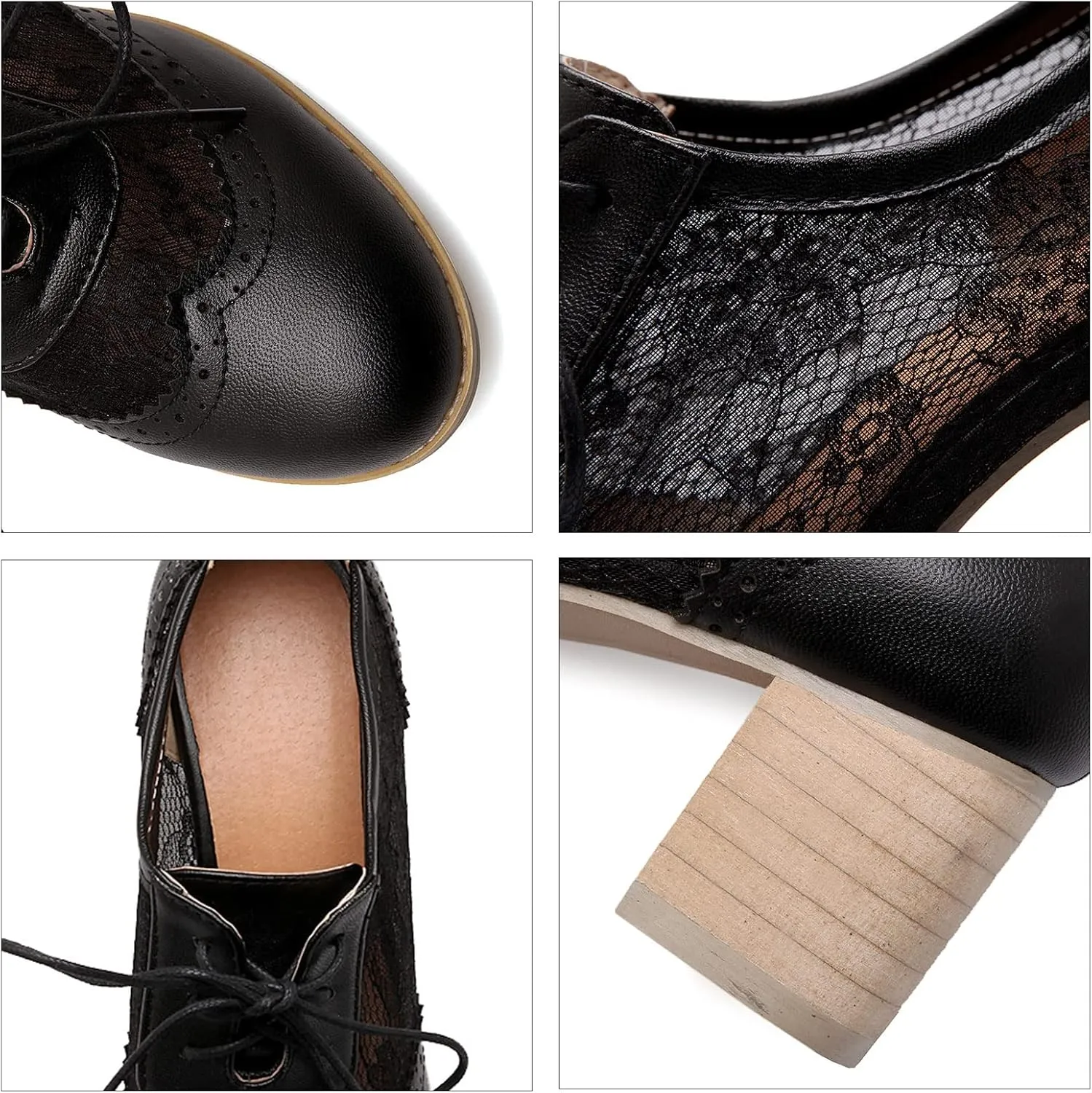 Bellirala Womens Brogues Oxfords Block Heels Lace Up Pumps Wingtip Mesh Dress Shoes