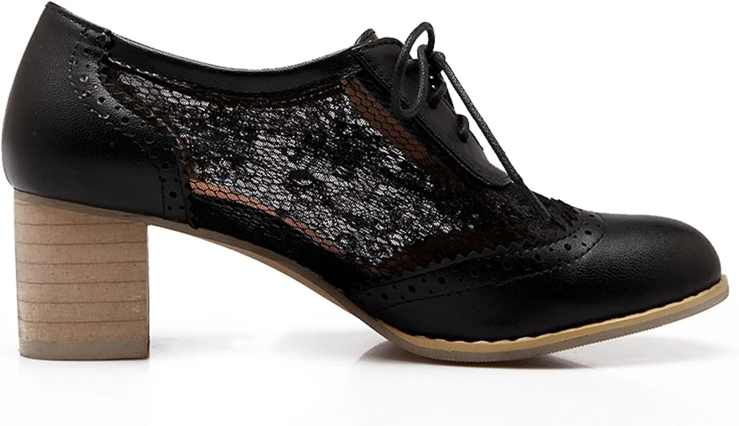 Bellirala Womens Brogues Oxfords Block Heels Lace Up Pumps Wingtip Mesh Dress Shoes