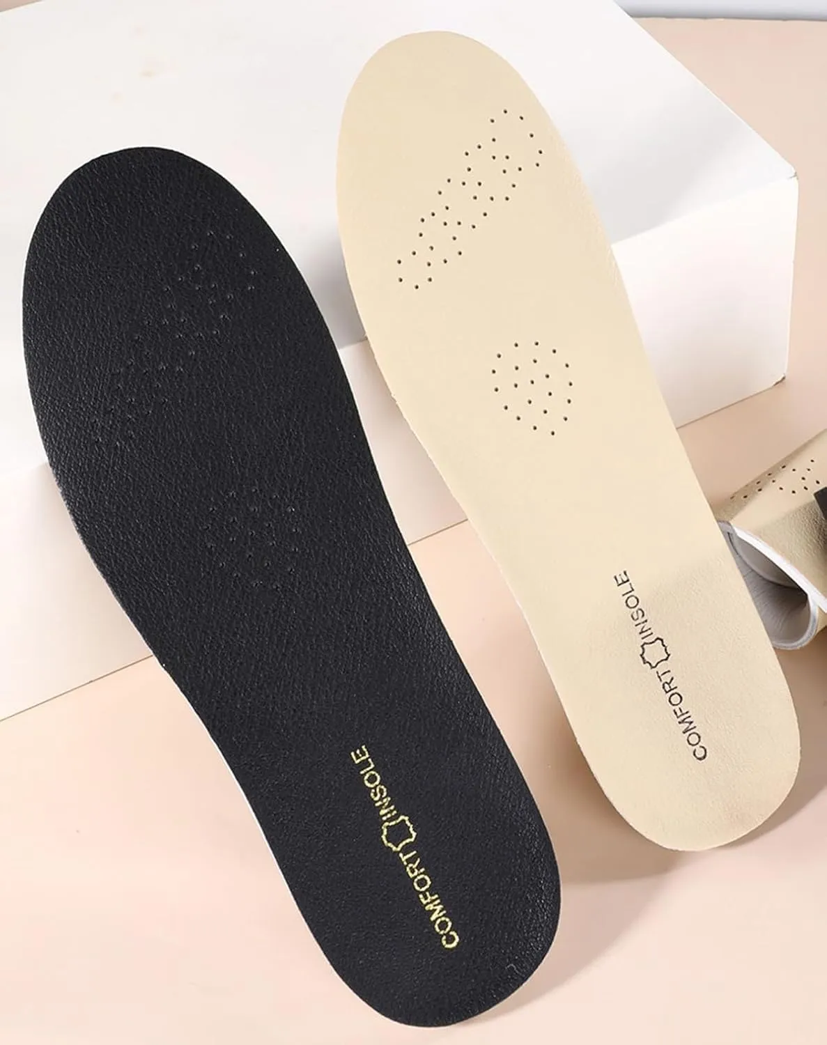 Black Real Leather Shoe Insoles for Men Working Boots and Sneakers Thick Latex Leather Inserts for Men Running Shoes Shock Absorbing Shoe Soles Pads for Flat Feet Pains Relief