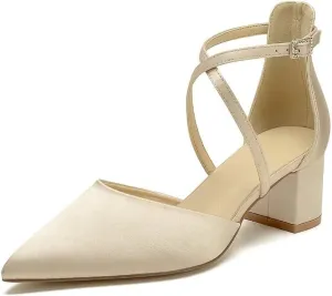 Block Heel Wedding Shoes for Bride Closed Toe Bridal Shoes Ankle Strap Wedding Chunky Heels