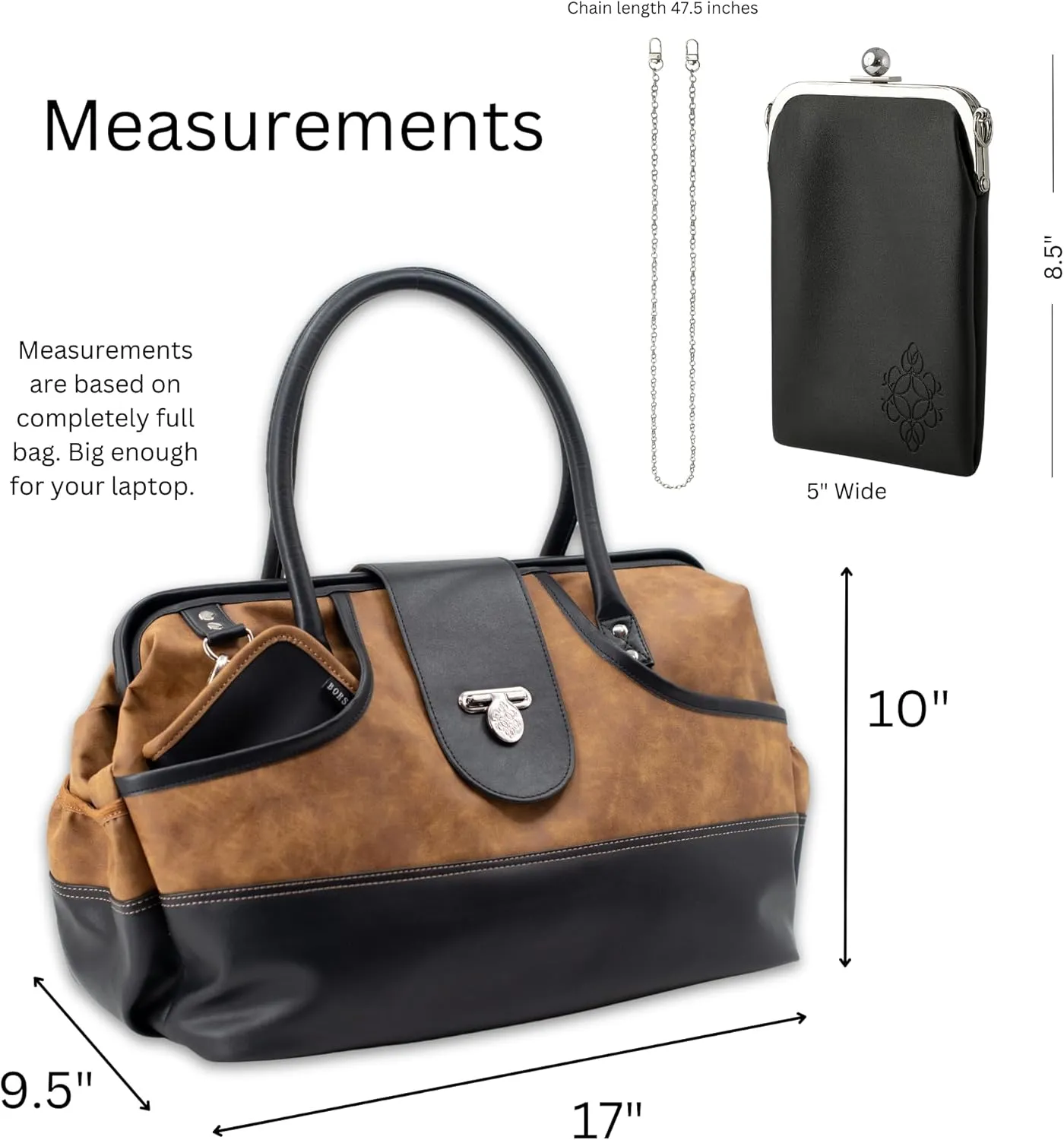 BORSALI Weekender Duffel Bag for Women with Packing Cubes, Travel Wallet, Shoe Covers, Sunglass Case Vegan Leather- Brown Bag & Black Sunglass Case with Removable Crossbody Chain