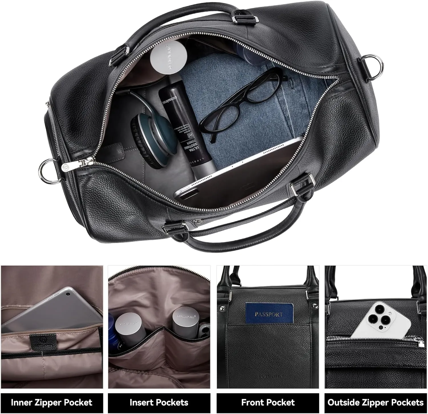 BOSTANTEN Genuine Leather Travel Weekender Overnight Duffel Bag Gym Sports Luggage Tote Duffle Bags for Men Medium: 18.5"X9.25"X10.50"
