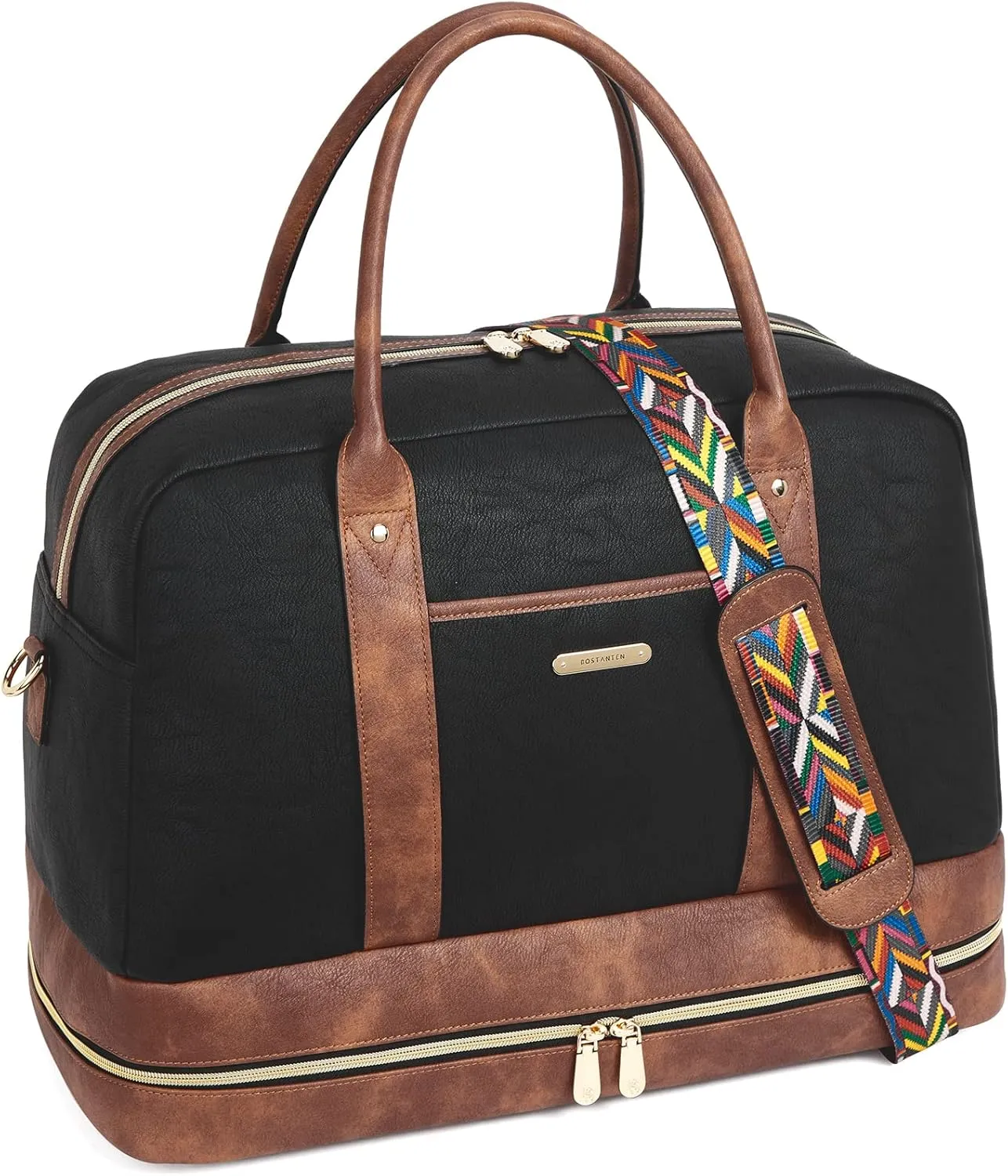 BOSTANTEN Weekender Bags for Women Leather Travel Duffel Overnight Bag Large Duffle with Shoe Compartment &Trolley Sleeve