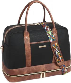 BOSTANTEN Weekender Bags for Women Leather Travel Duffel Overnight Bag Large Duffle with Shoe Compartment &Trolley Sleeve