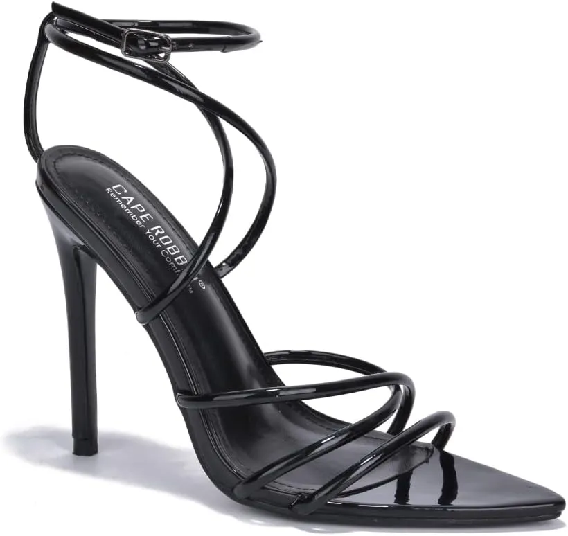 Cape Robbin Ada Strappy Pointy Open Toe Ankle Strap Stiletto Heel Sandals Black