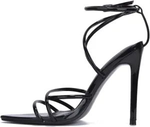 Cape Robbin Ada Strappy Pointy Open Toe Ankle Strap Stiletto Heel Sandals Black