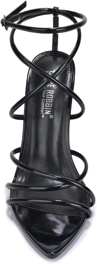 Cape Robbin Ada Strappy Pointy Open Toe Ankle Strap Stiletto Heel Sandals Black