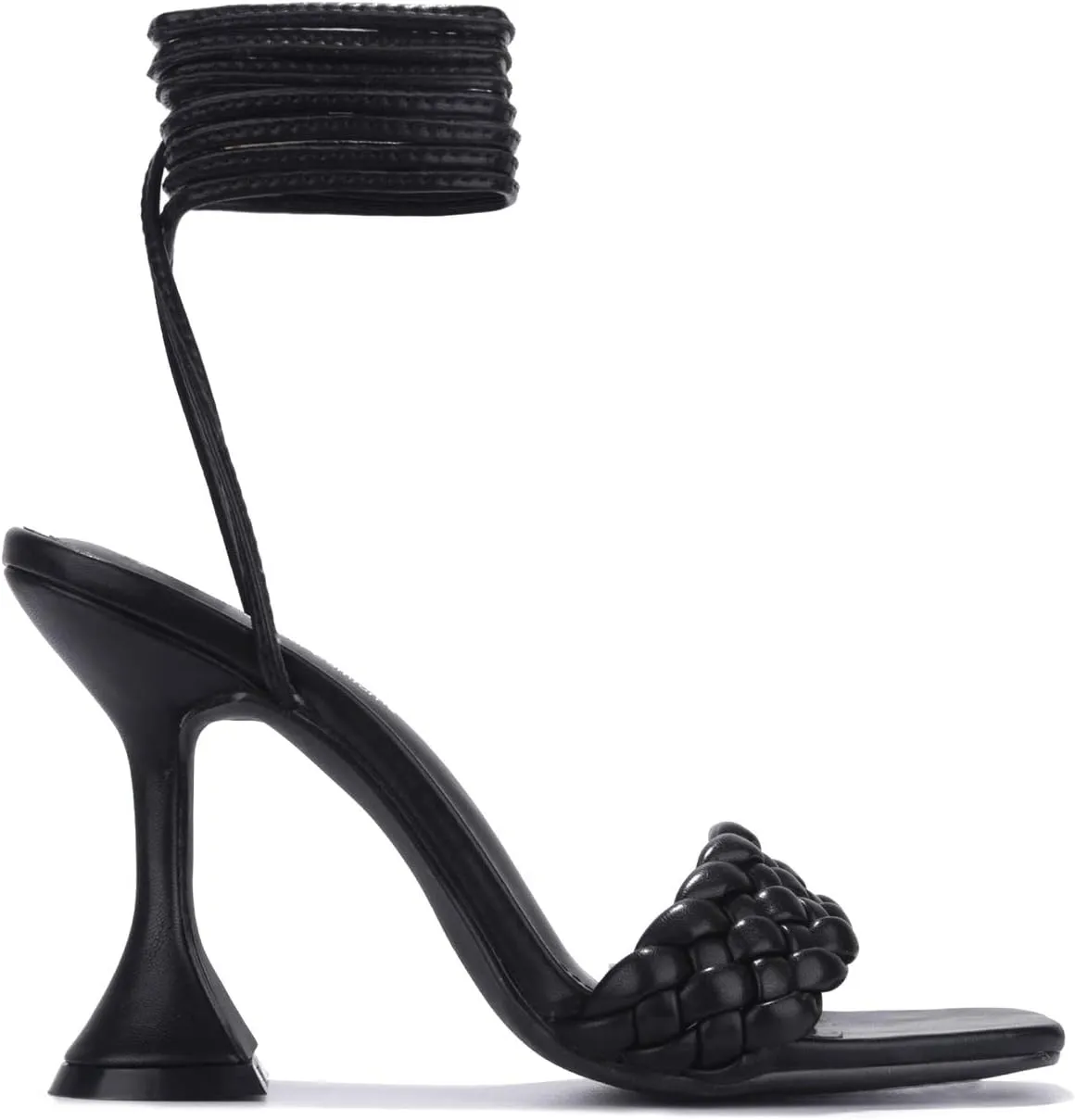 Cape Robbin Curve Black Tie Up Open Toe Pyramid Mid Heel Sandals Open Toe Pump