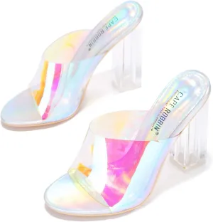 Cape Robbin Fusion Clear Chunky Block High Heels for Women, Transparent Booties for Women