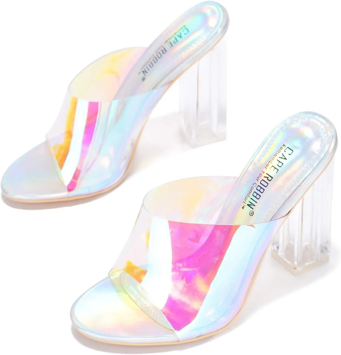 Cape Robbin Fusion Clear Chunky Block High Heels for Women, Transparent Booties for Women