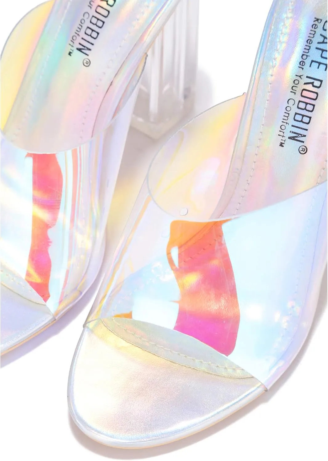 Cape Robbin Fusion Clear Chunky Block High Heels for Women, Transparent Booties for Women