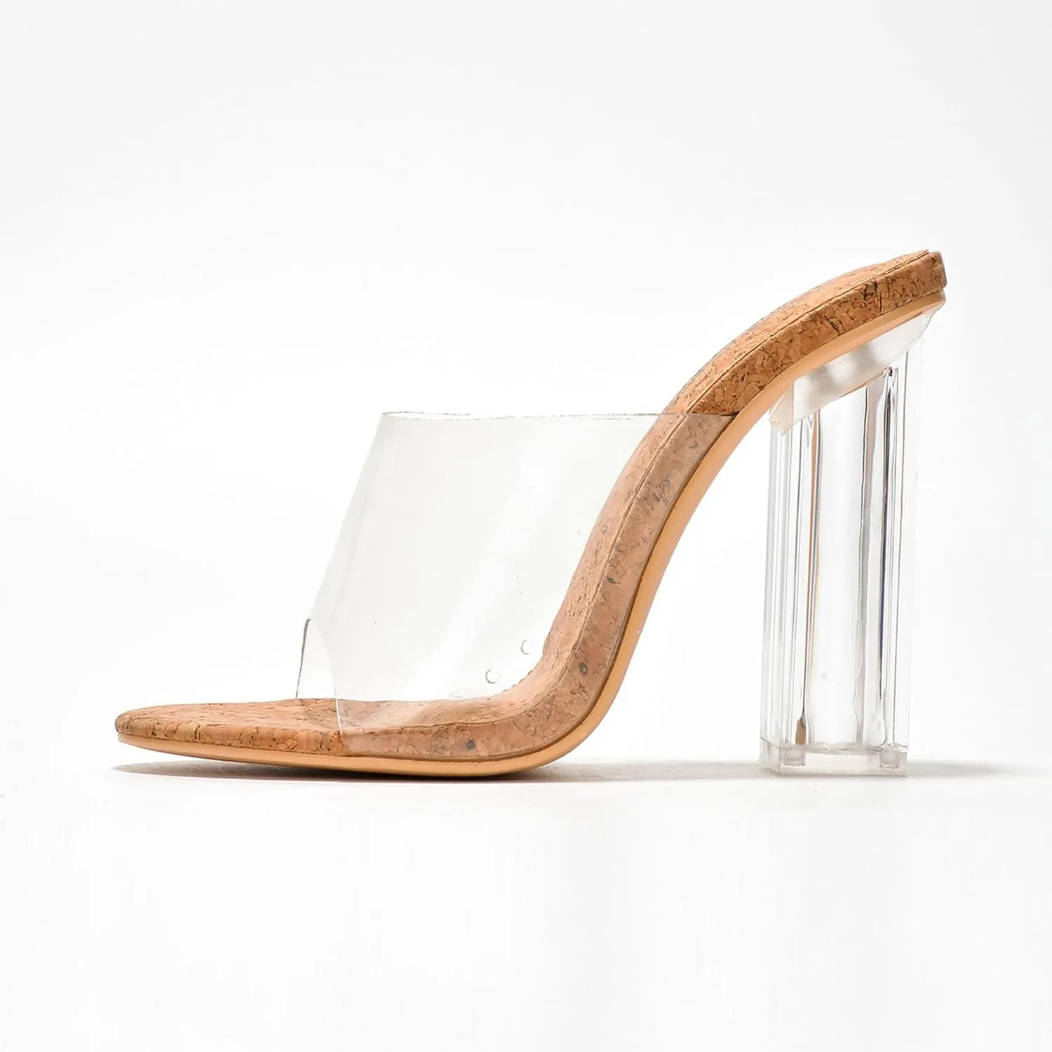 Cape Robbin Fusion Clear Chunky Block High Heels for Women, Transparent Booties for Women