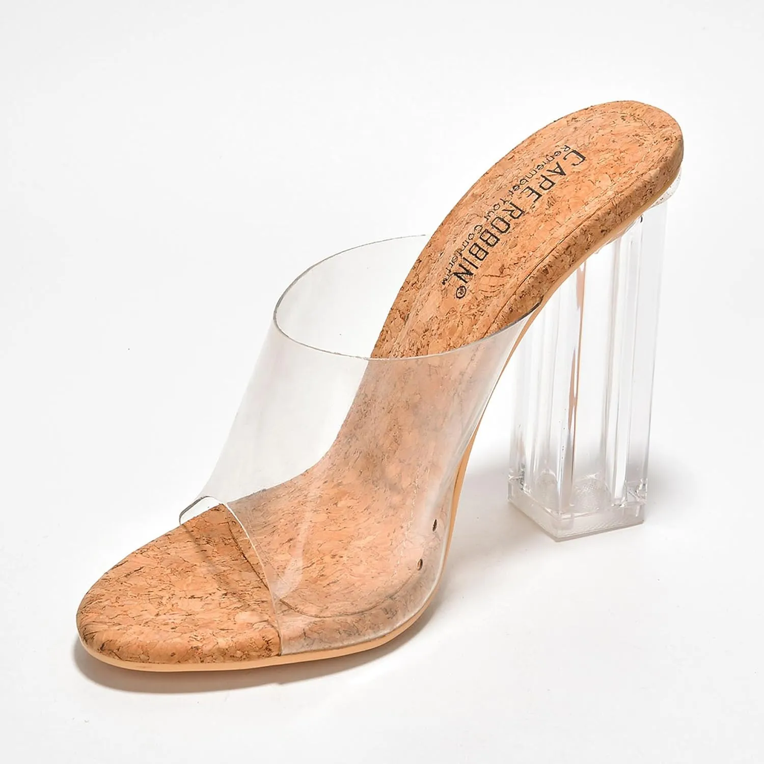 Cape Robbin Fusion Clear Chunky Block High Heels for Women, Transparent Booties for Women