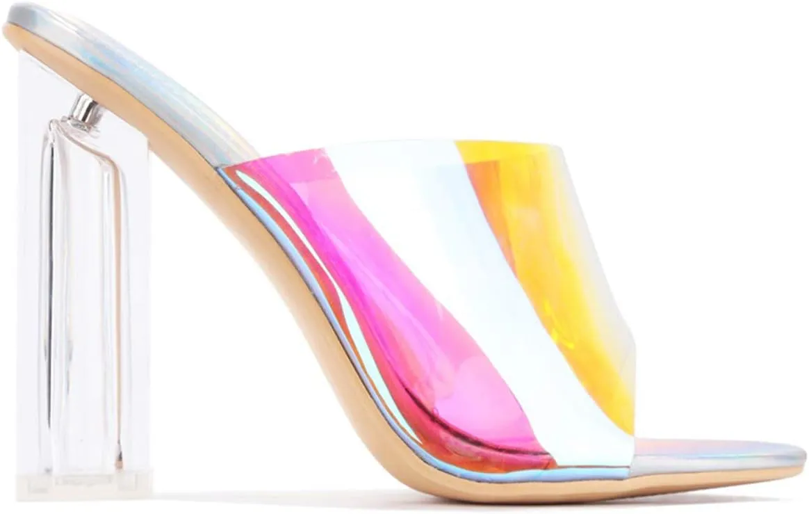 Cape Robbin Fusion Clear Chunky Block High Heels for Women, Transparent Booties for Women
