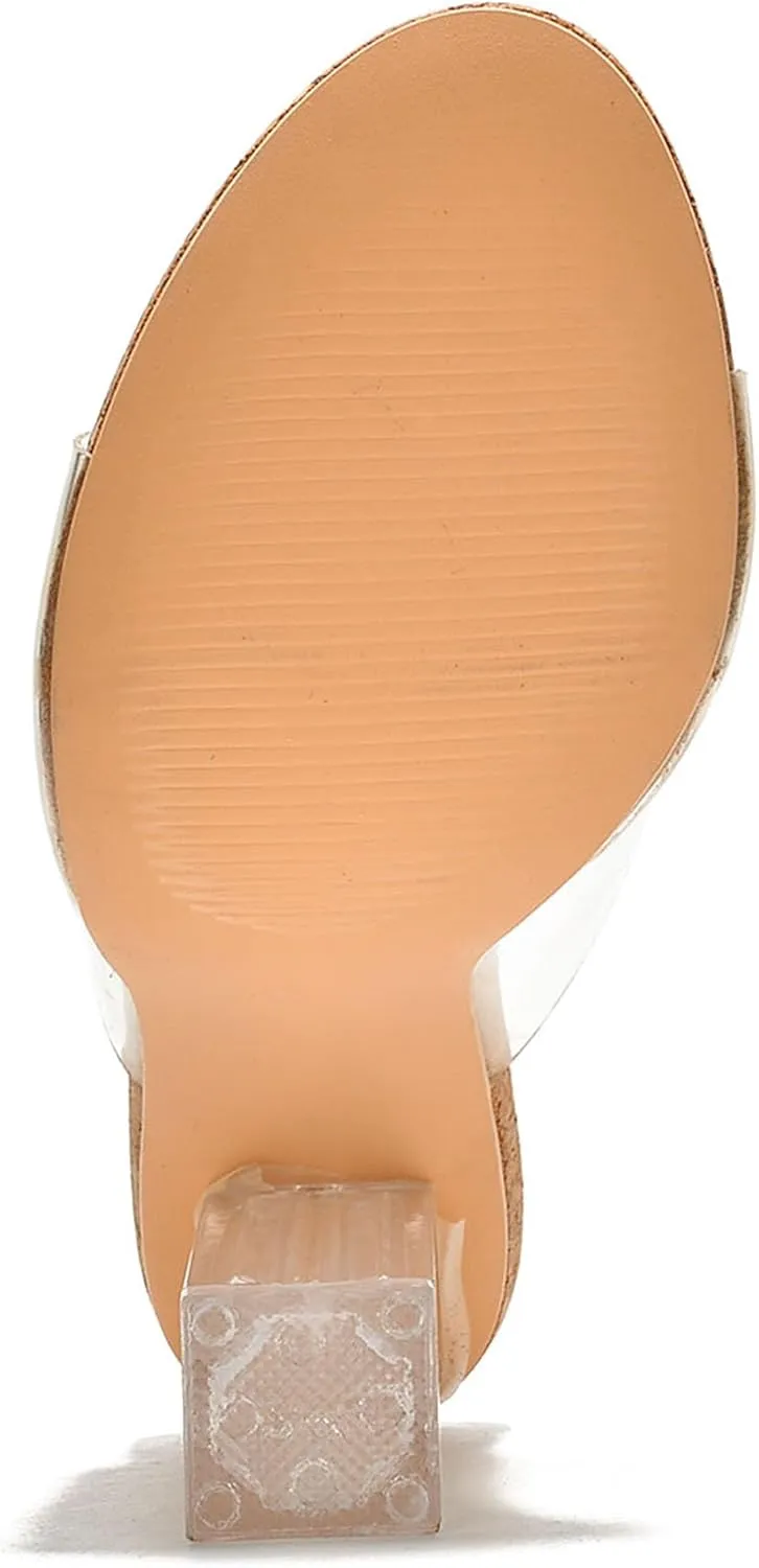 Cape Robbin Fusion Clear Chunky Block High Heels for Women, Transparent Booties for Women