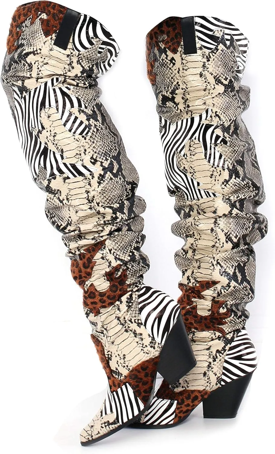 Cape Robbin | HILDA OVER THE KNEE THIGH HIGH CHUNKY LOW HEELED BOOTS-ANIMAL