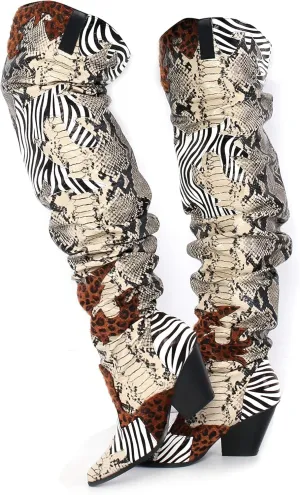 Cape Robbin | HILDA OVER THE KNEE THIGH HIGH CHUNKY LOW HEELED BOOTS-ANIMAL