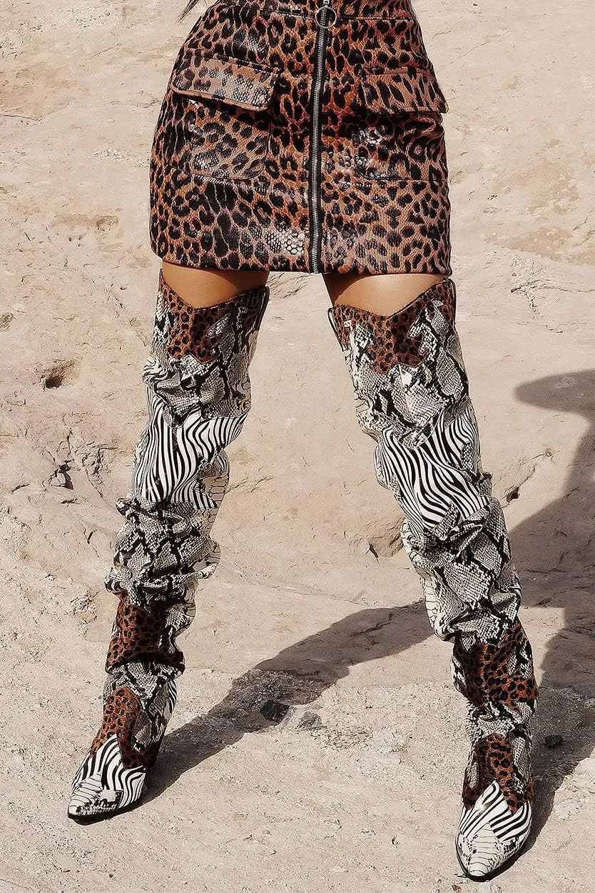 Cape Robbin | HILDA OVER THE KNEE THIGH HIGH CHUNKY LOW HEELED BOOTS-ANIMAL