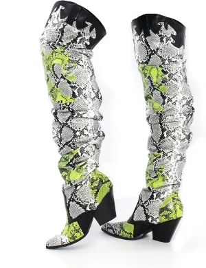 Cape Robbin | HILDA OVER THE KNEE THIGH HIGH CHUNKY LOW HEELED BOOTS-ANIMAL