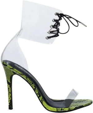 Cape Robbin Passion Yellow Neon Transparent Clear Lace Up High Heel Pump Sandals