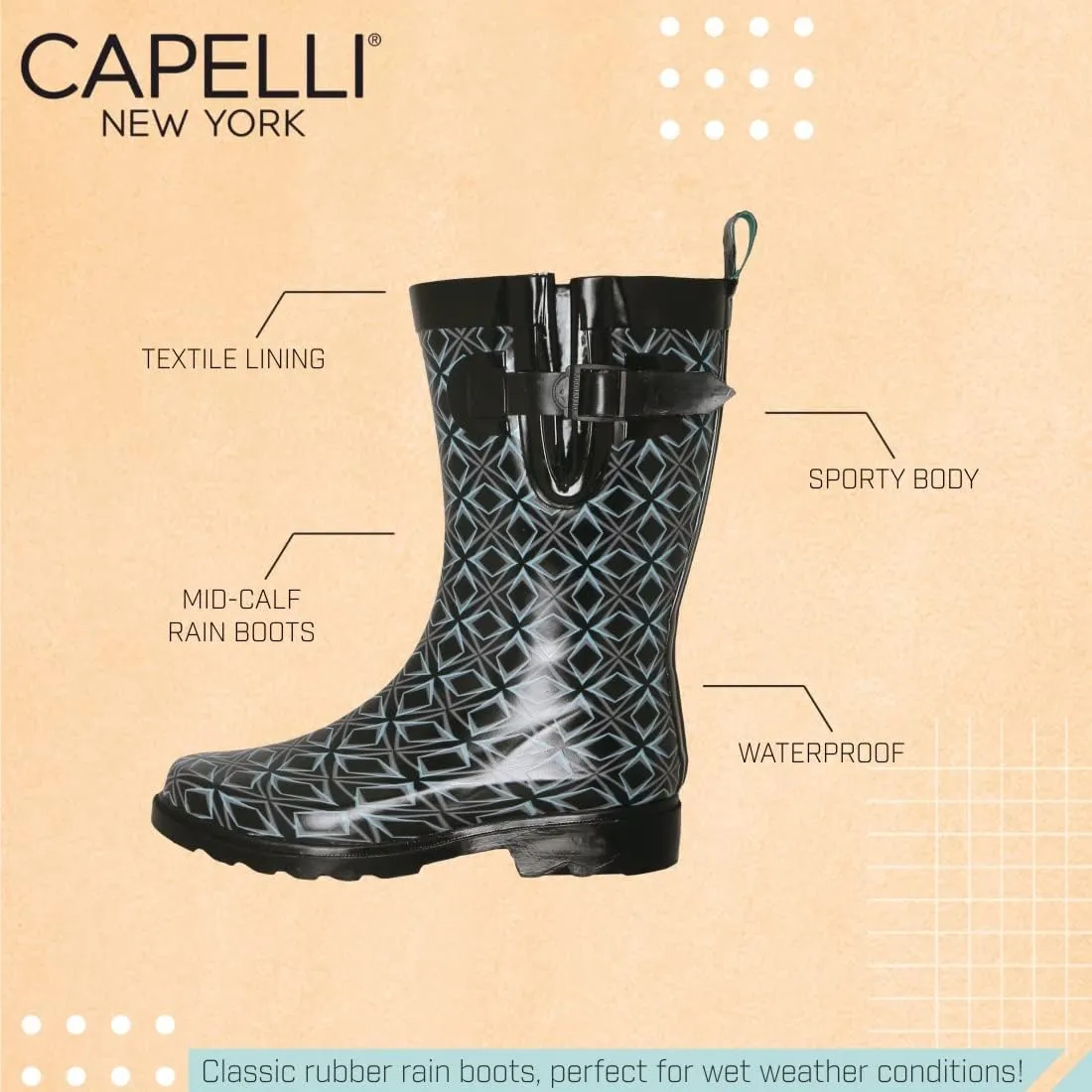 Capelli New York Ladies Mid-Calf Rubber Rain Boots