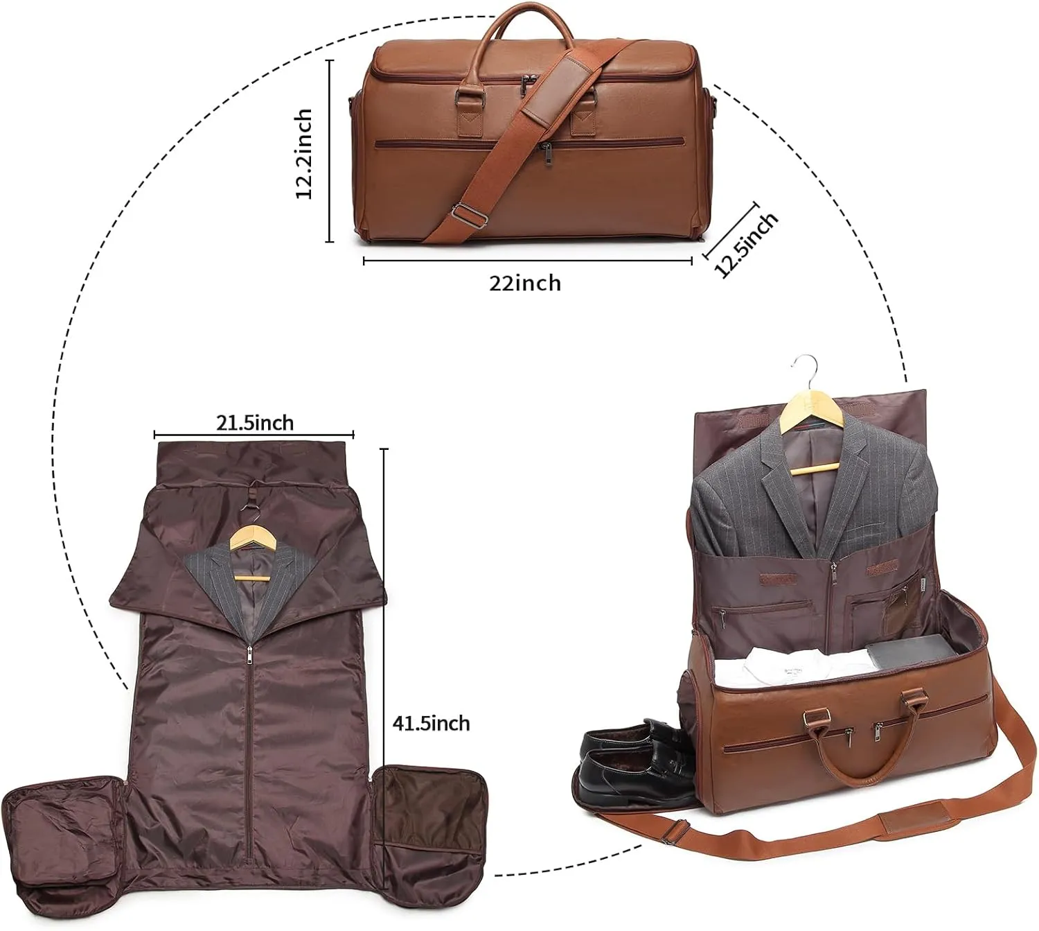 Carry On Garment Bag for Travel, Convertible Travel Garment Bag for Men Women, 2 in 1 Hanging Suitcase Suit Business Travel Bag