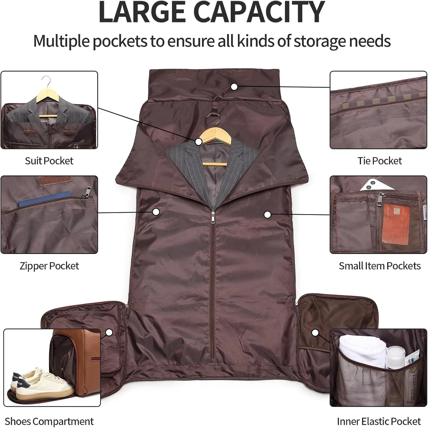 Carry On Garment Bag for Travel, Convertible Travel Garment Bag for Men Women, 2 in 1 Hanging Suitcase Suit Business Travel Bag