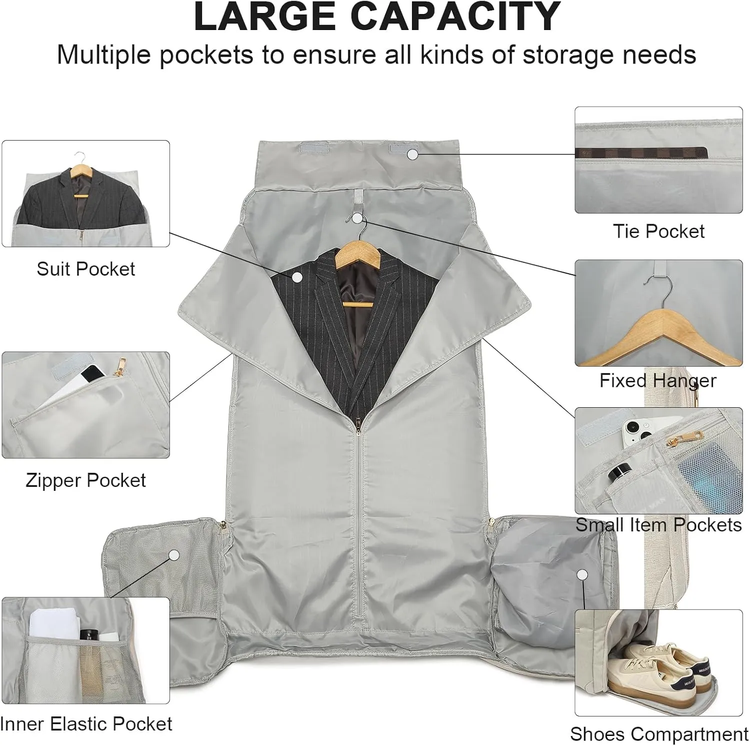 Carry On Garment Bag for Travel, Convertible Travel Garment Bag for Men Women, 2 in 1 Hanging Suitcase Suit Business Travel Bag