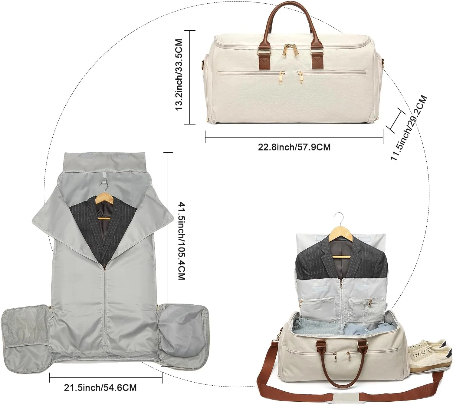 Carry On Garment Bag for Travel, Convertible Travel Garment Bag for Men Women, 2 in 1 Hanging Suitcase Suit Business Travel Bag