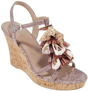 Charles David La Jolla Dark Blush Floral Raffia T-strap Platform Wedge Sandals