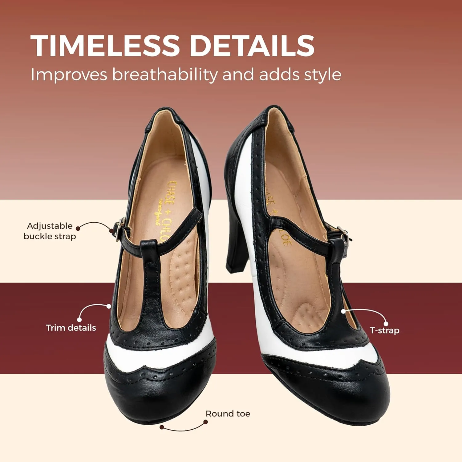 Chase & Chloe Lace-Up Vintage Cut-Out Women's Heeled Oxford