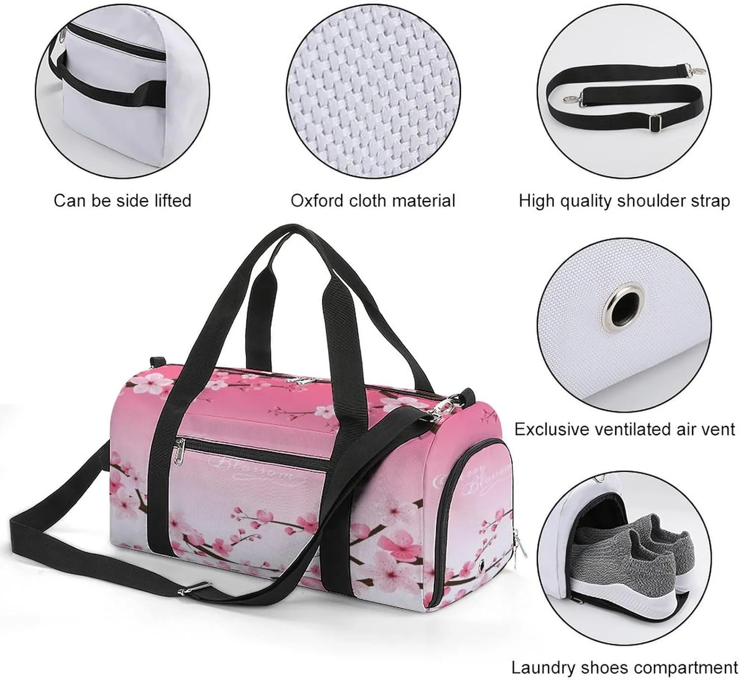 Cherry Blossom Duffel Bag for Men Women with Shoe Compartment Waterproof Gym Travel